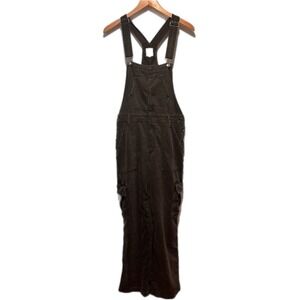 Aerie Cargo Overalls Women Medium Gray Washed Utility Denim Bib Overalls